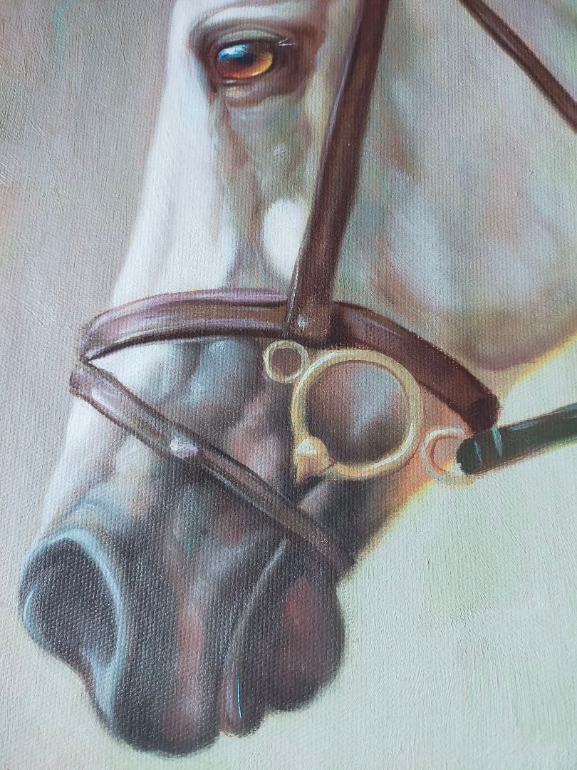 アクリルの絵 馬 油彩 動物絵 肉筆保証