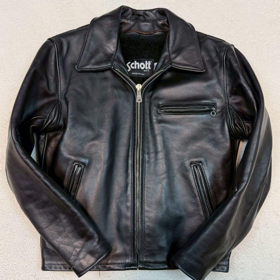 SCHOTT 642 ライダースジャケット USA製 ライナー付 ブラック 襟付