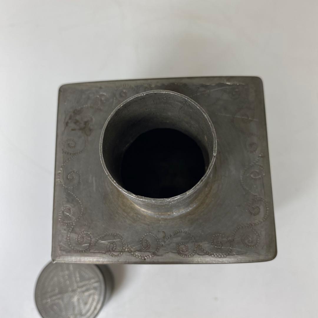 錫製　花鳥図　茶壺　531g トヒニ　東さ7-1124②