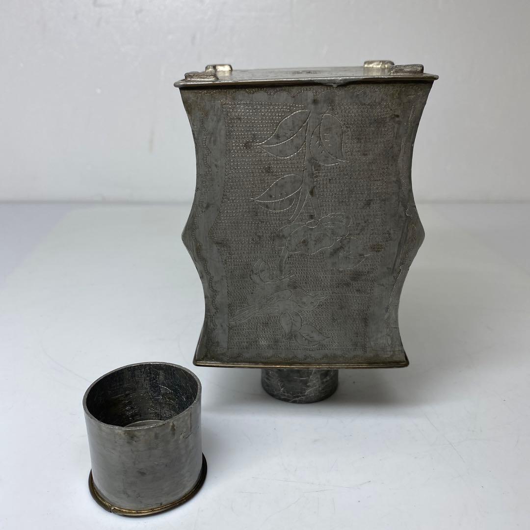 錫製　花鳥図　茶壺　531g トヒニ　東さ7-1124②