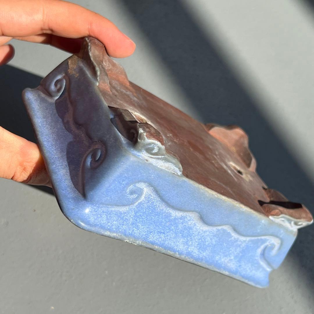 624.均釉雲足長方鉢 盆栽鉢 植木鉢 文革鉢 15*10.5*5cm