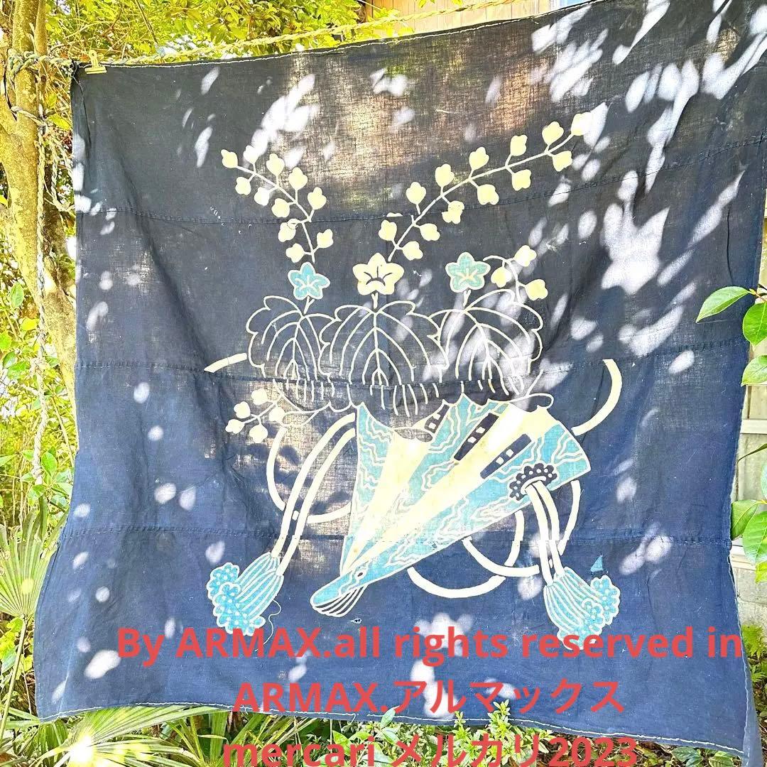 2168様感謝‼️明日につなぐ古布　桐花扇面TSUTSUGAKI筒がき藍染大風呂敷