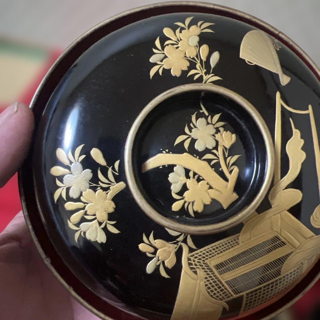 旧家蔵出　輪島塗吸物椀　木製　黒塗金蒔絵　金縁