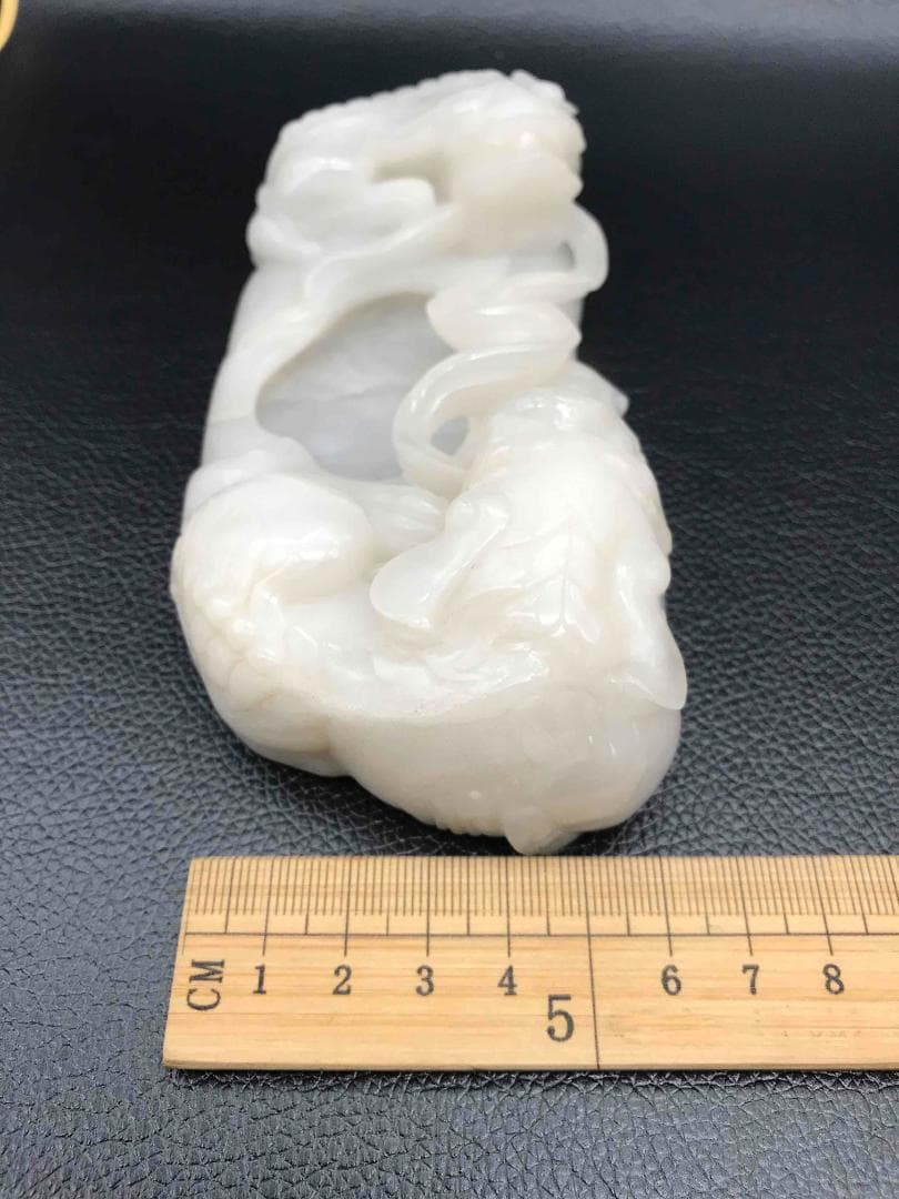 清時代　和田白玉 双神獣獅子彫水洗　白和田玉彫り　水指　水差し　文房(F-29)