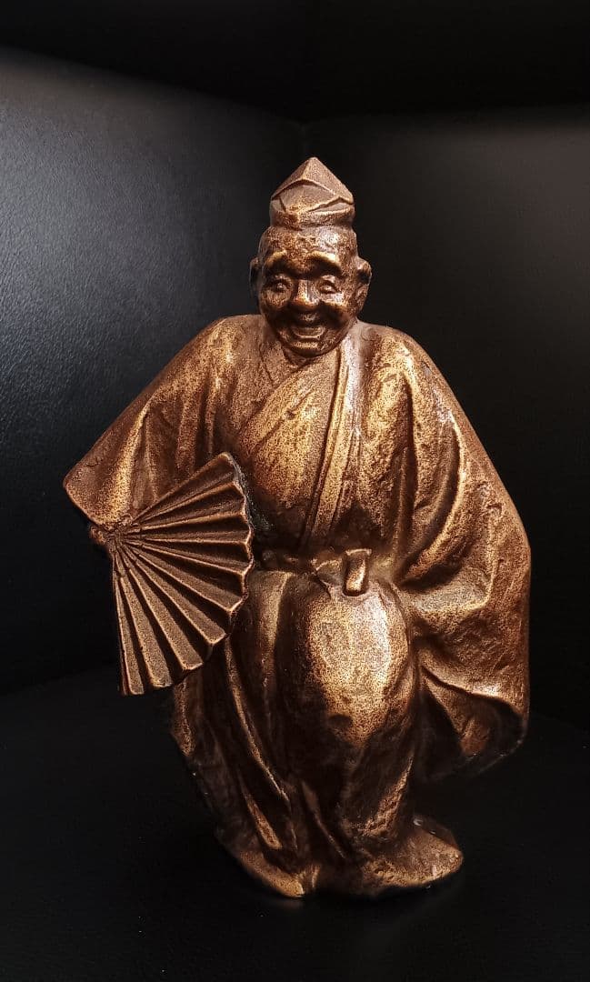 【在銘・芳山?】能楽 三番叟 翁 骨董 ブロンズ像 置物 1066g