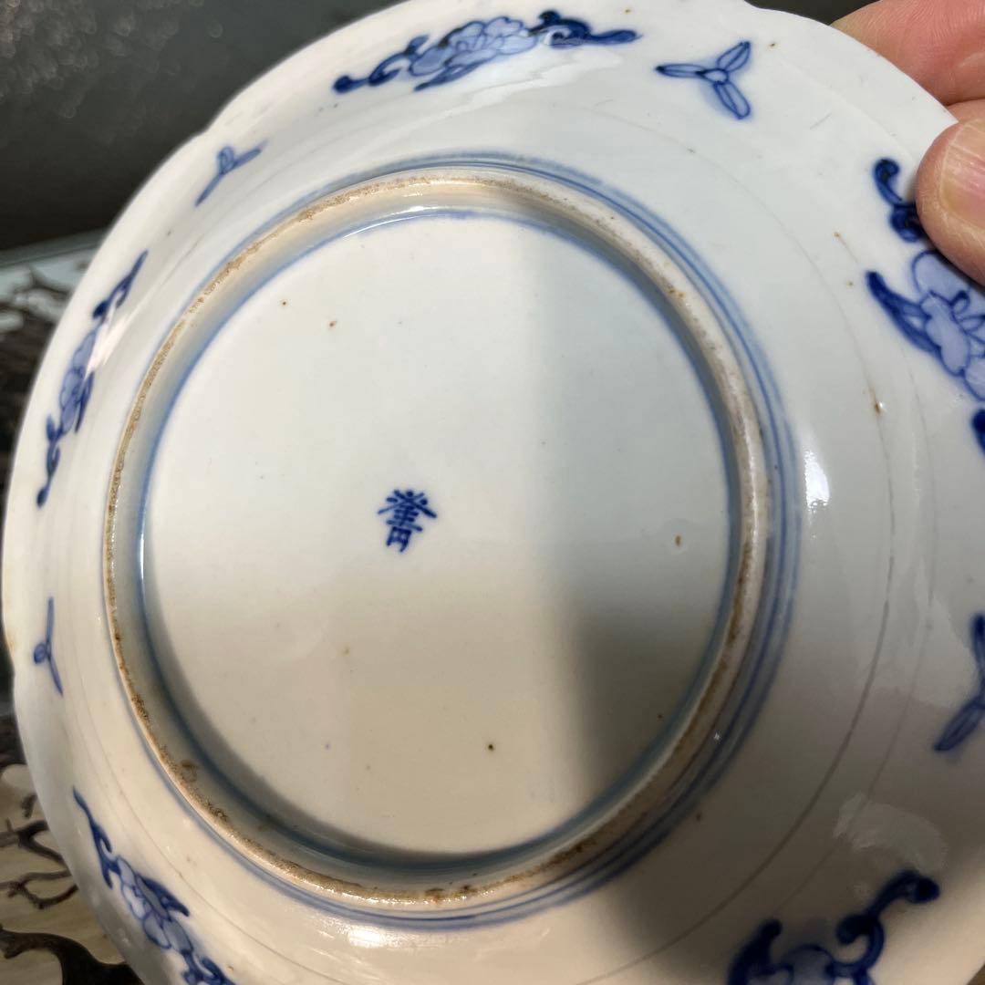 骨董　有田焼　輸出用　里帰り　悲劇の精磁会社　梅花フチ　青花　プレート　中皿１客