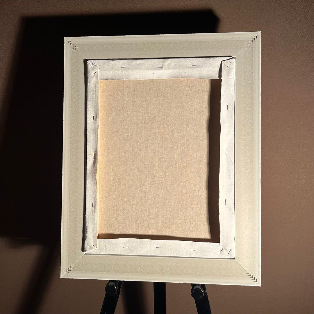 手書き油絵 緑月 額付 肉筆絵画 インテリア 油彩画