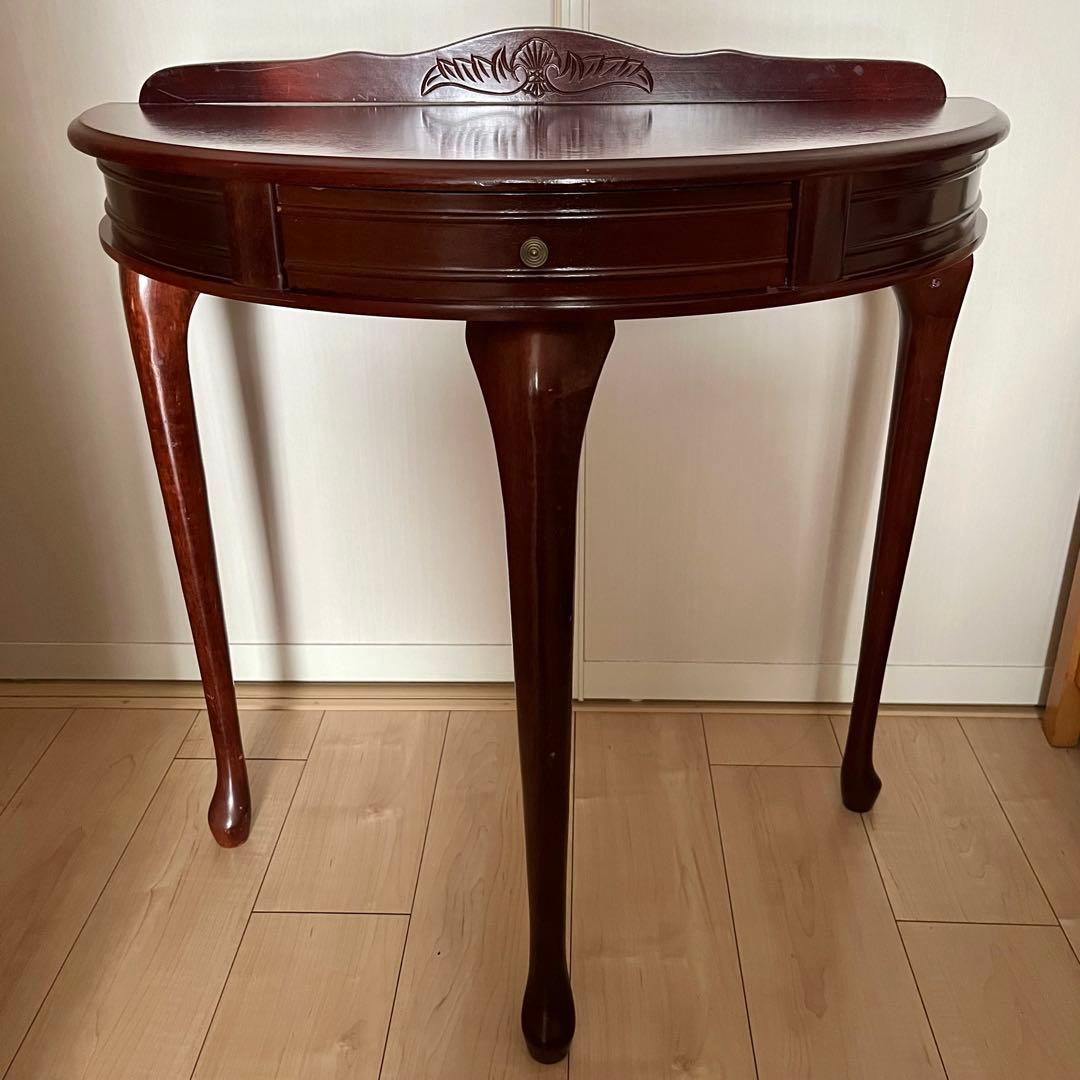 コンソールテーブル　引き出し付き　猫脚　ハーフムーン　半円　花台　アンティーク