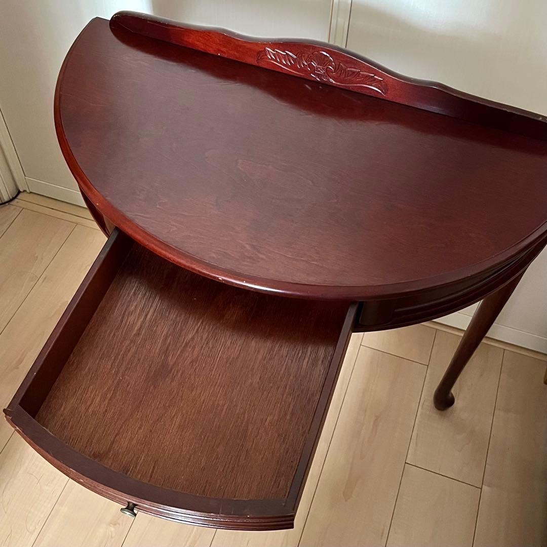 コンソールテーブル　引き出し付き　猫脚　ハーフムーン　半円　花台　アンティーク