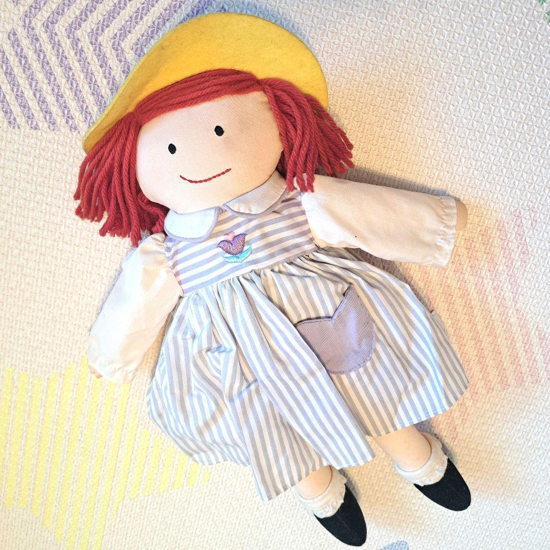 マドレーヌちゃん　赤毛　ストライプドレスのぬいぐるみ　人形　ビンテージ　レトロ