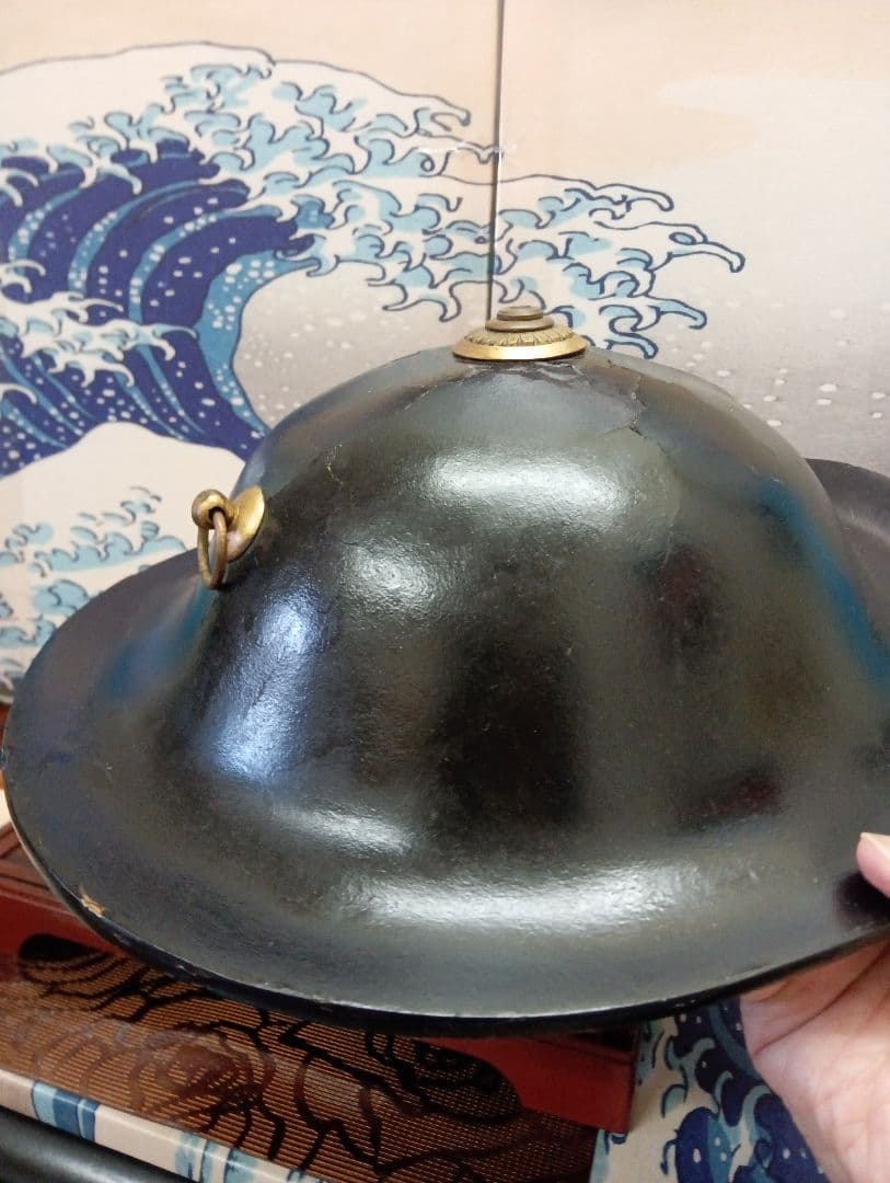 江戸時代中期〜幕末期頃上級武家時代本歌八幡座付桔梗御家紋入大名陣笠当時物難有り品