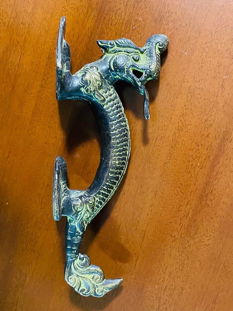 新品 送料無料 古色 アンティーク ドアハンドル ナーガ 龍神⑥約26㎝ 真鍮