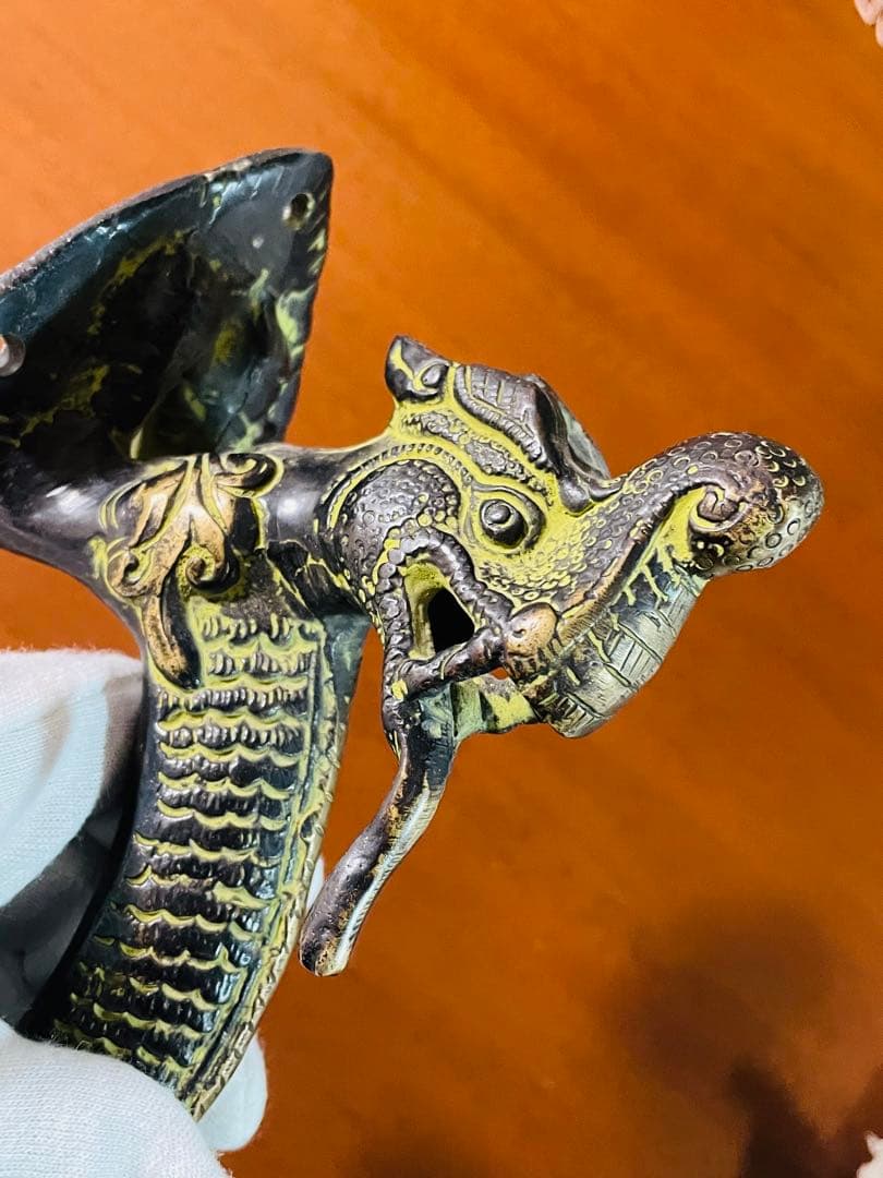 新品 送料無料 古色 アンティーク ドアハンドル ナーガ 龍神⑥約26㎝ 真鍮