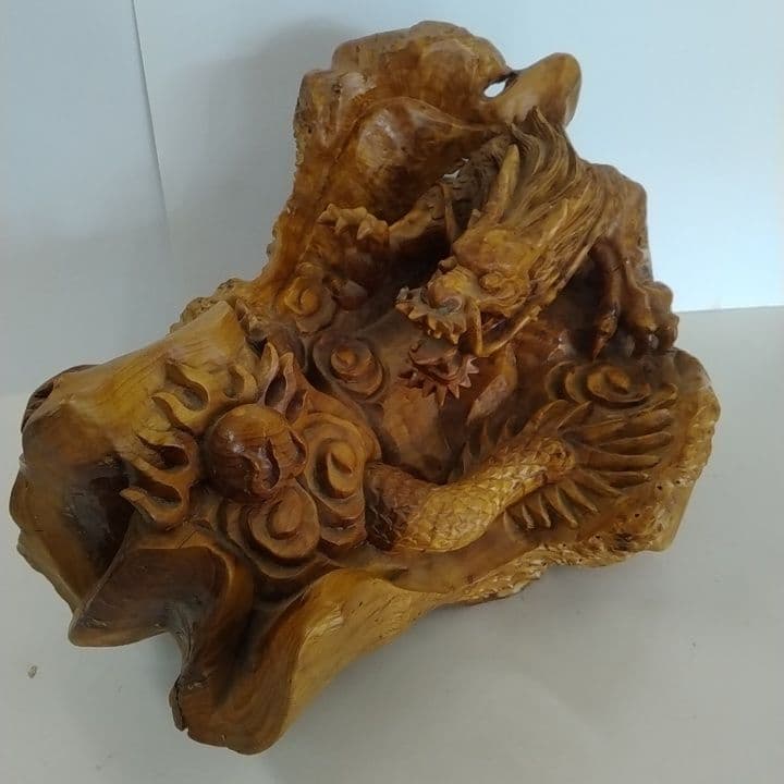木の根木彫りドラゴン龍置物 （大）約38cm