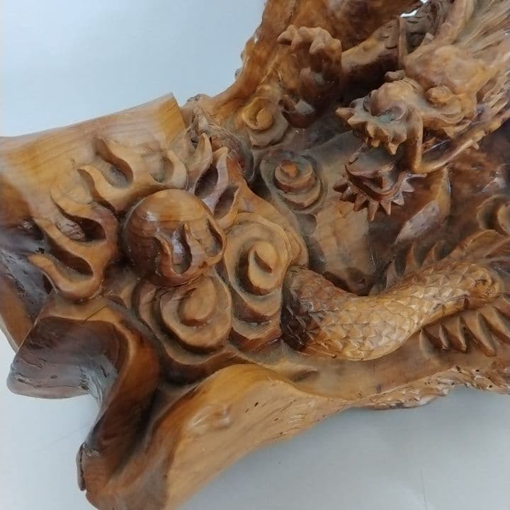 木の根木彫りドラゴン龍置物 （大）約38cm