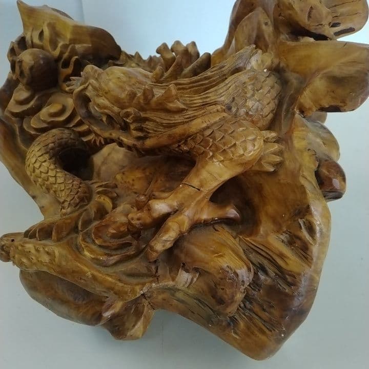 木の根木彫りドラゴン龍置物 （大）約38cm