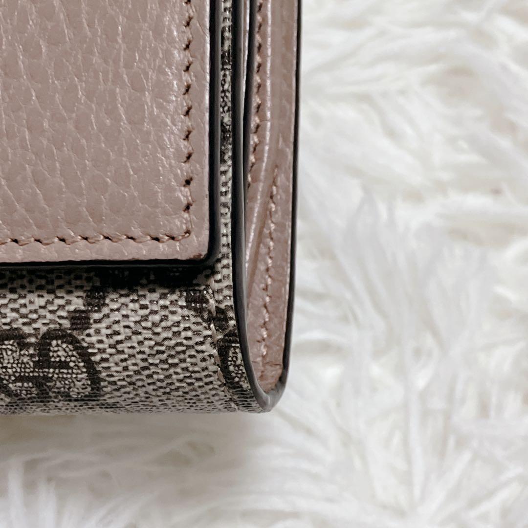美品 GUCCI 財布 ピンク GGマーモント二つ折り スプリーム バイカラー