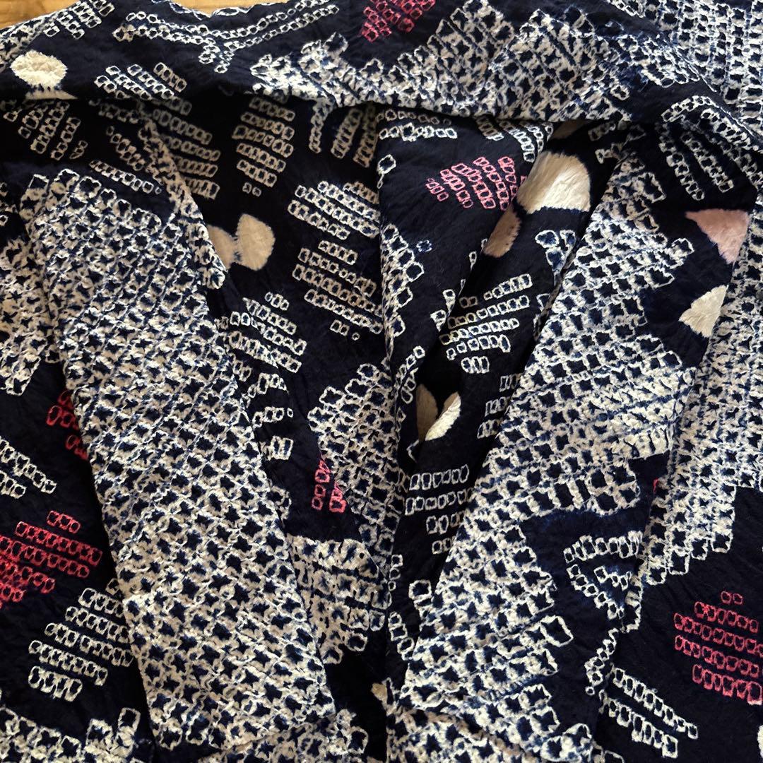 【SALE】有松鳴海絞り浴衣 花繋ぎ 手縫い 身丈153.5 藍染 絞り 浴衣