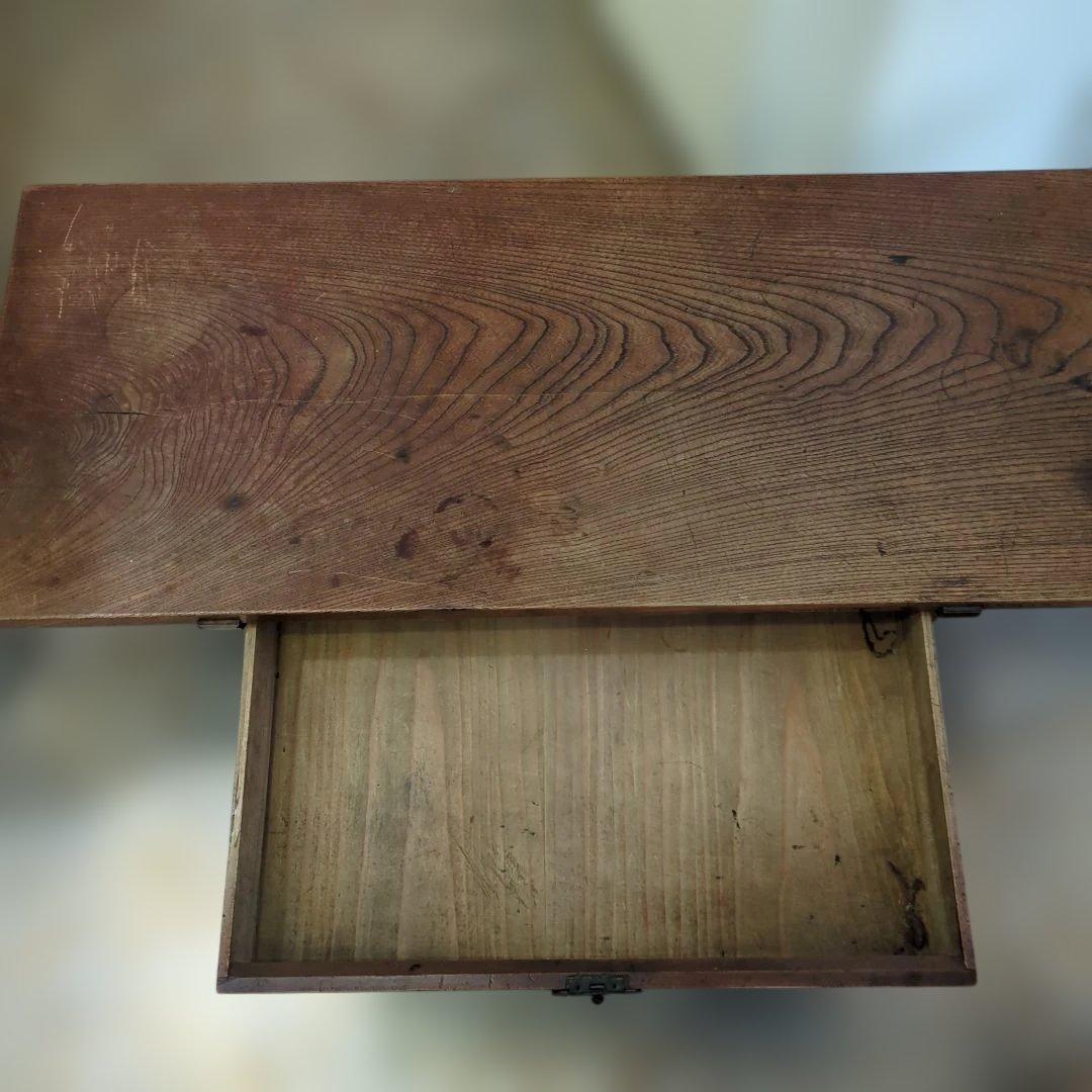 骨董 文机 机 テーブル 木製 引き出し 飾り台　金具 机 台 レトロ