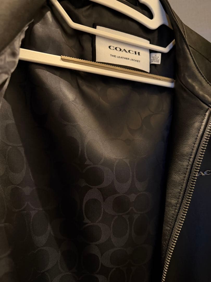 未使用COACH ブラック レザー シングルライダースジャケット　M