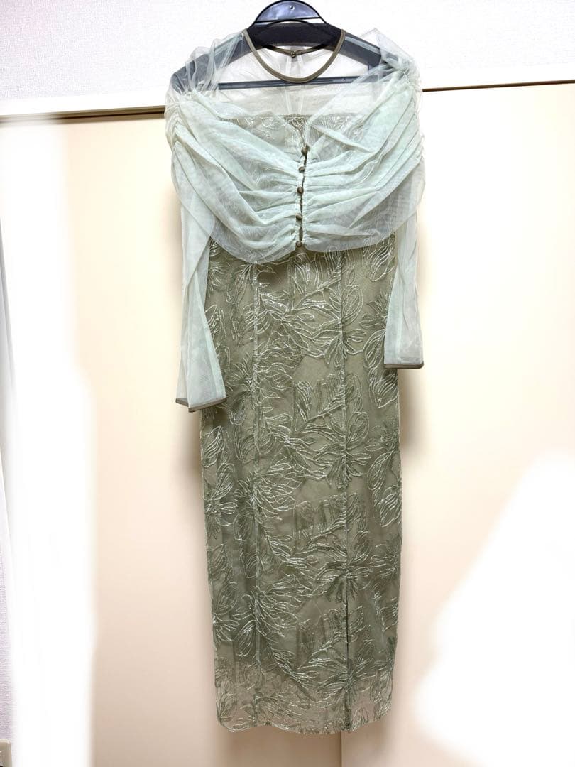 LEJA-チュールオフショルダー花柄Iラインワンピースドレス 結婚式 レディース