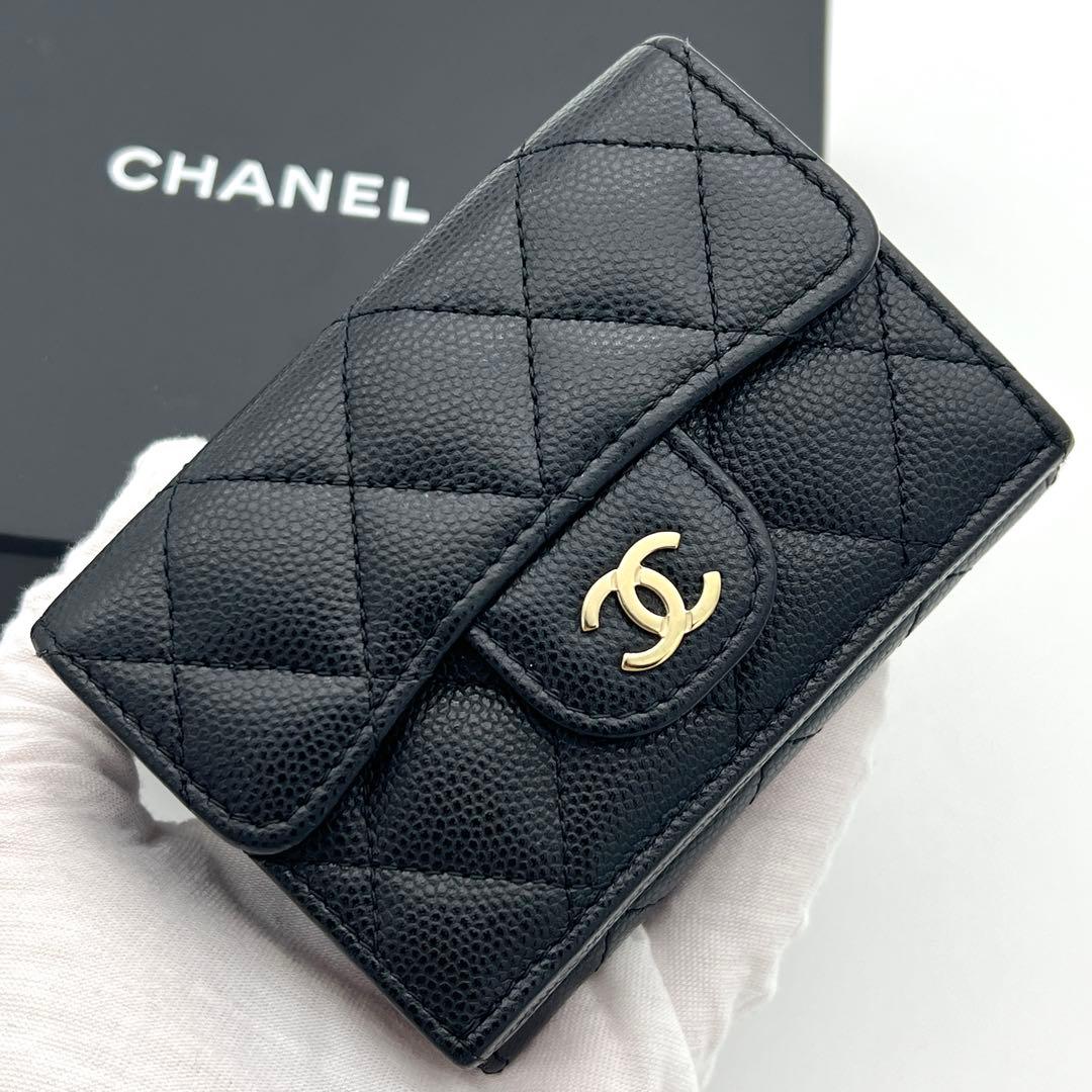 【FA♡様】シャネル マトラッセ キャビアスキン 三つ折り財布 ブラック 黒