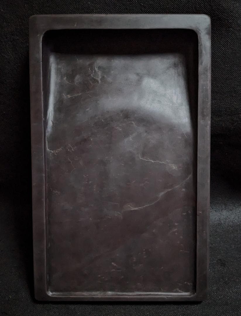 【Y】　　◆端渓硯（青花・冰紋・金線・魚脳凍の美石／十二吋／唐木共箱）