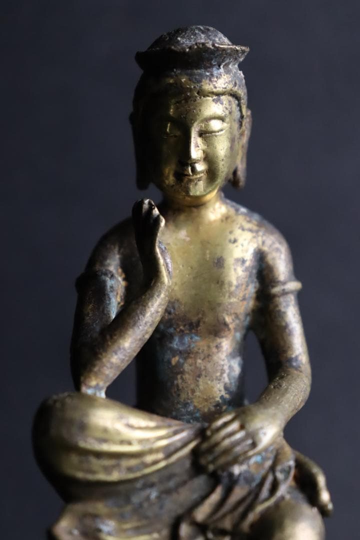 朝鮮仏教美術 銅製鍍金 弥勒菩薩半跏思惟像 11.5㎝ 時代古玩