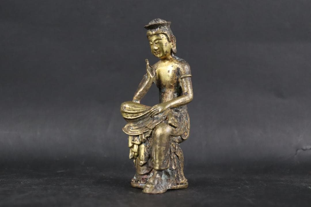 朝鮮仏教美術 銅製鍍金 弥勒菩薩半跏思惟像 11.5㎝ 時代古玩