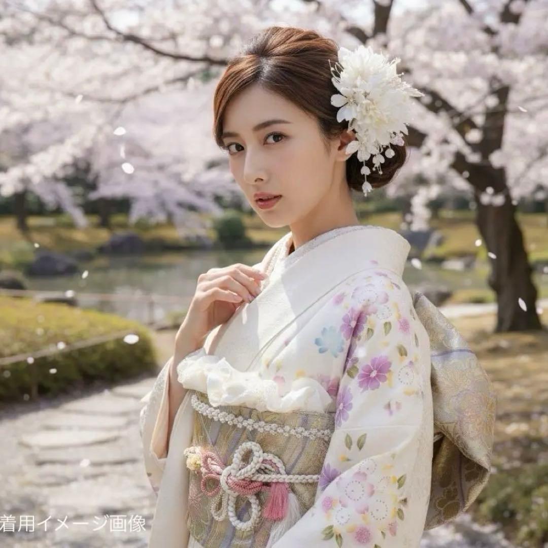 京都きもの友禅　豪華振袖8点フルセット　正絹 　成人式　お正月　パーティ　白地