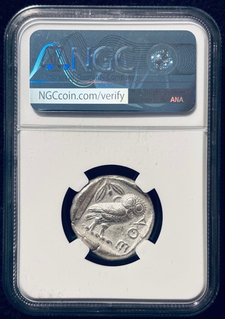 【NGC鑑定 VF+打刻満点 5/5】紀元前ギリシャ アテネ女神とフクロウ 銀貨
