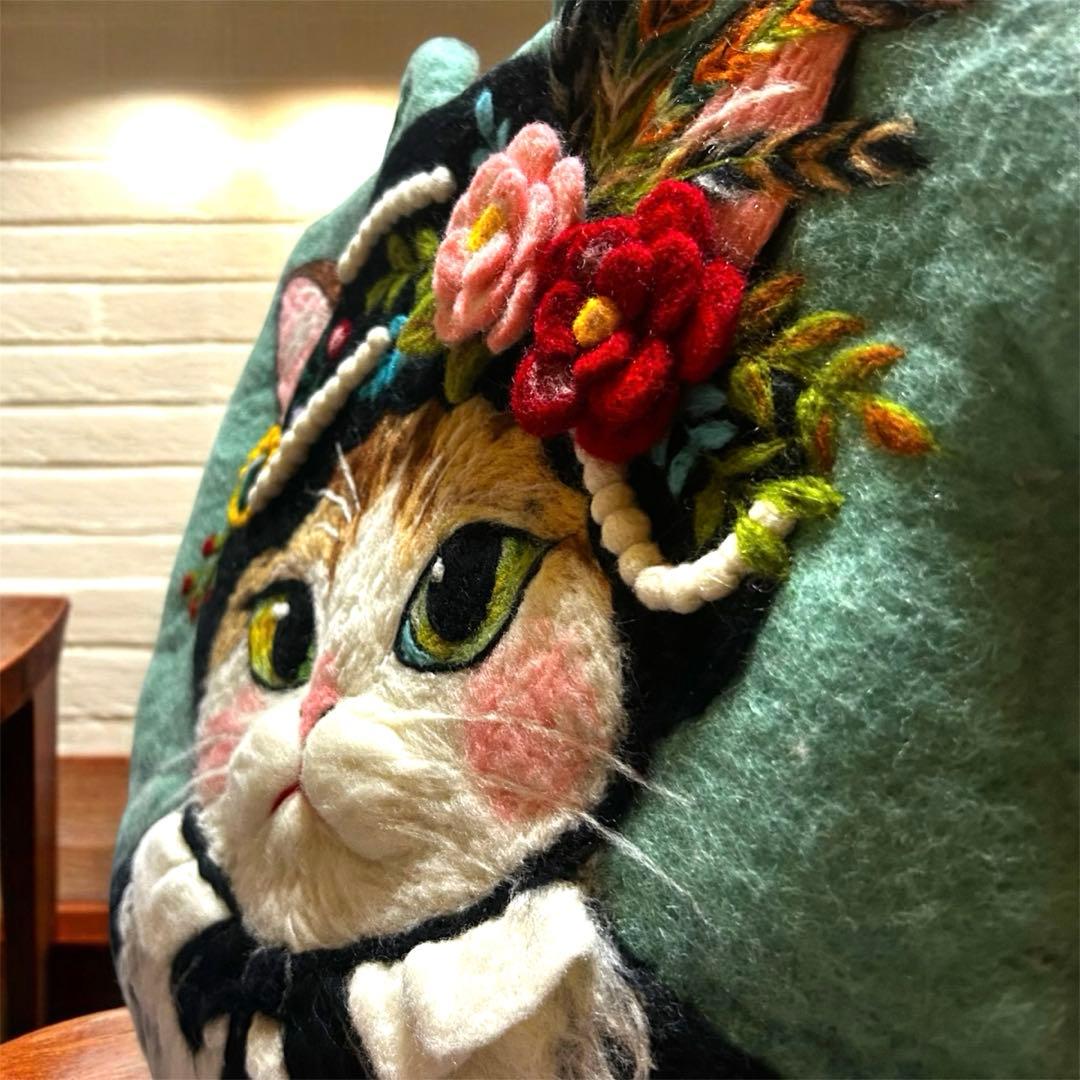【レア❤️】ショルダータイプ　羊毛立体フェルトバッグ　ハンドメイド　猫バッグ　A4
