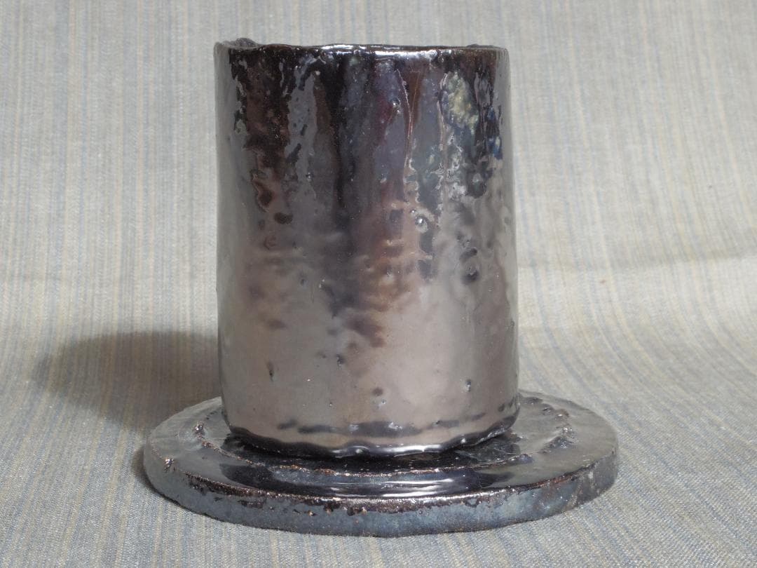 未使用★市川透【師：隠崎隆一】シルバー切立《カップ＆ソーサー》★共箱・共布