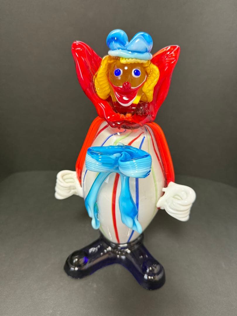 イタリア MURANO ベネチアンガラス ムラーノガラス　ピエロ置物　23cm