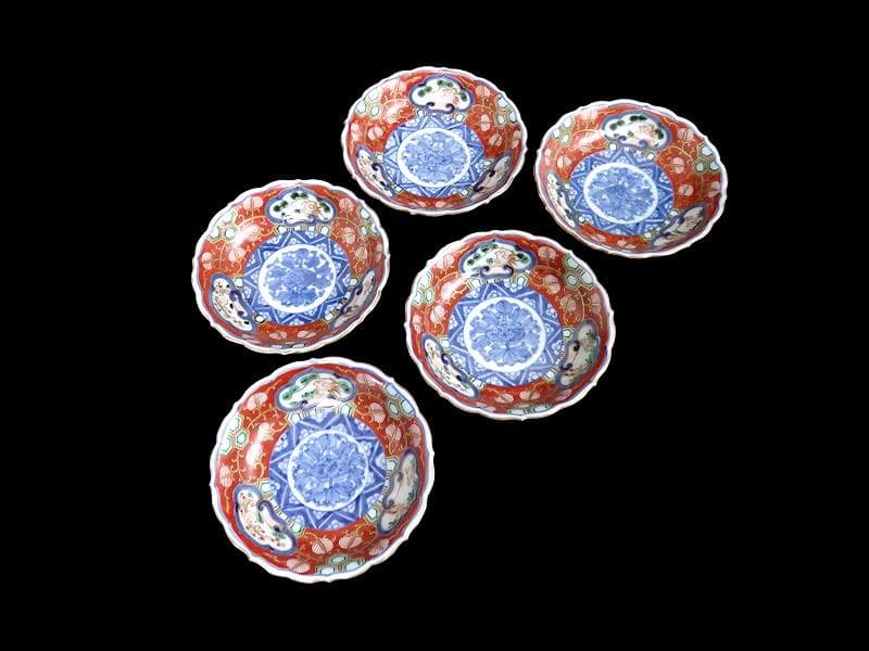 大聖寺伊万里　金襴手　金唐草に亀甲紋の図　４寸皿　５枚　A542AS-DAy