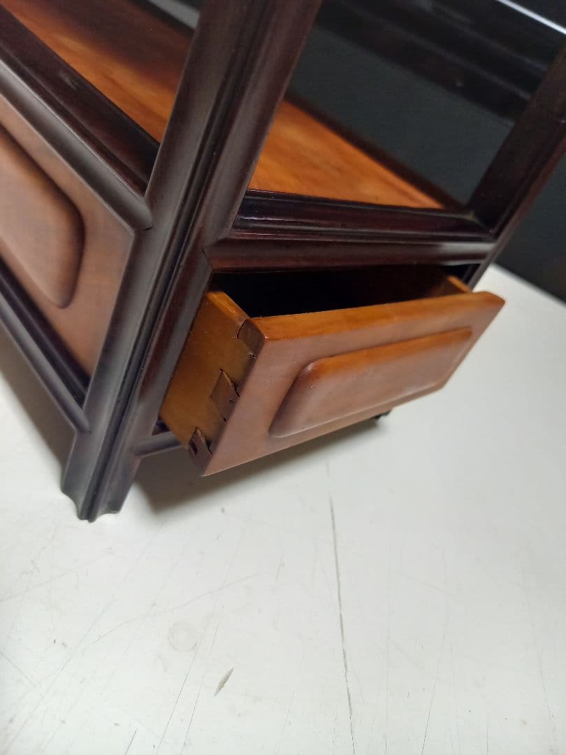 希少　明治期　指物細工　黒檀　良杢　隠し箱　からくり　飾り棚