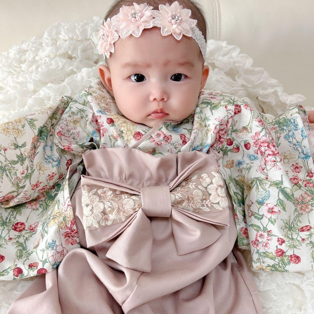 《60-100ワンサイズ》ベビー袴　ベビー着物　お食い初め 初節句❁⃘*.゜