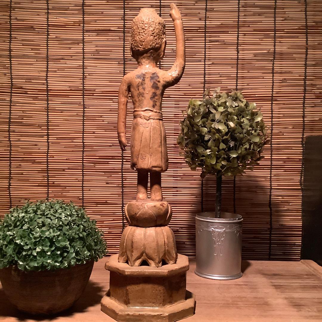 古玩・明治期「釈迦誕生仏」天上天下唯我独尊・諸行無常・一切皆苦・寺院仏閣・素焼