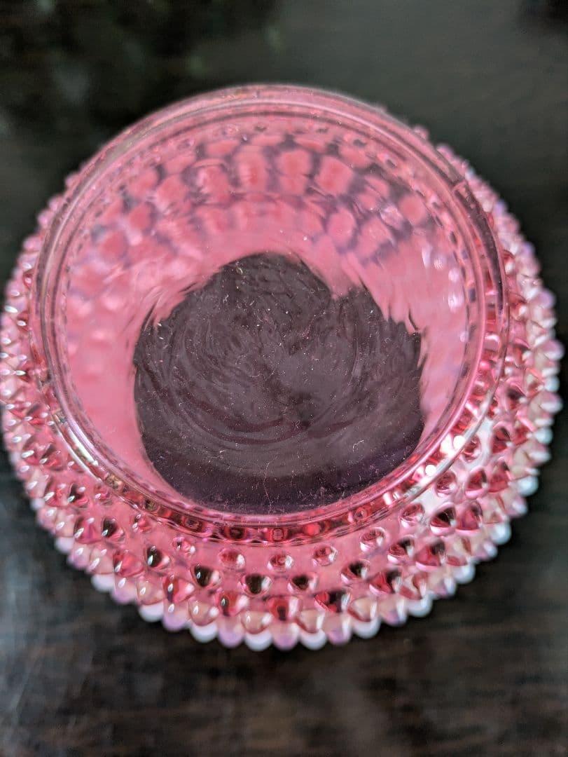 フェントン　ラージ　ピンクホブネイルオパルセントガラス　ラウンドベース