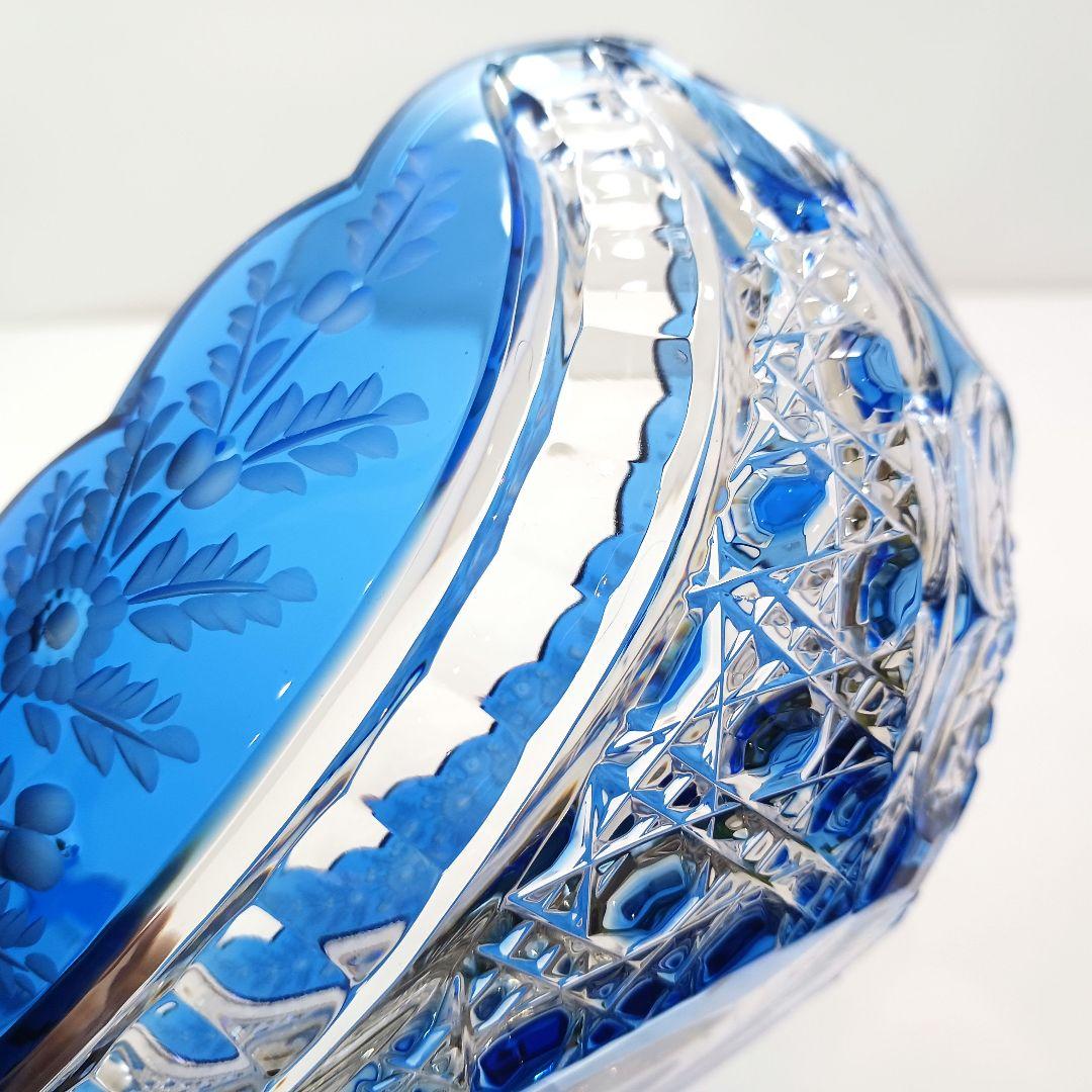 Y2225-1 ドイツ製 ドレスデンクリスタル コンポート ブルー