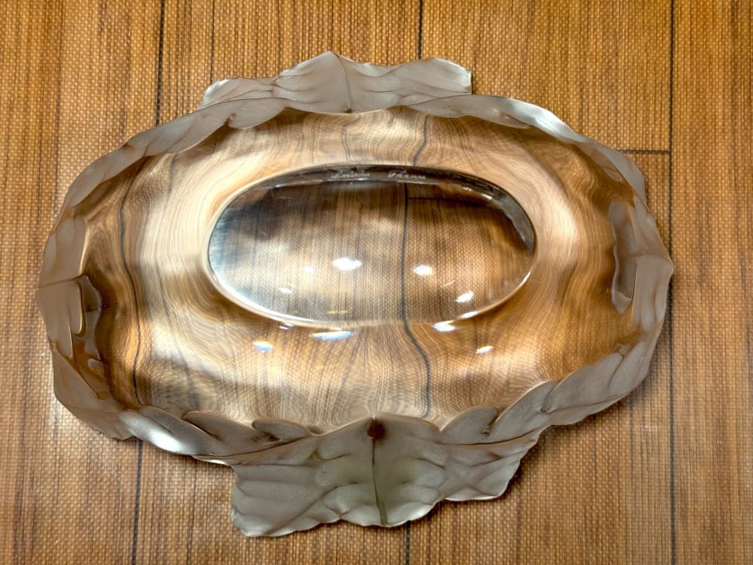 【美品】Lalique ラリック クリスタル ボウル リーフ 彫刻 シール付