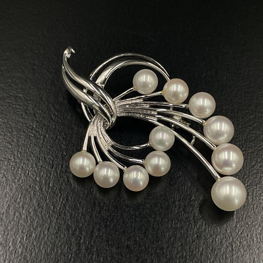 美品　MIKIMOTO　ミキモト　パール　ブローチ　あこや真珠　11粒　MS刻印