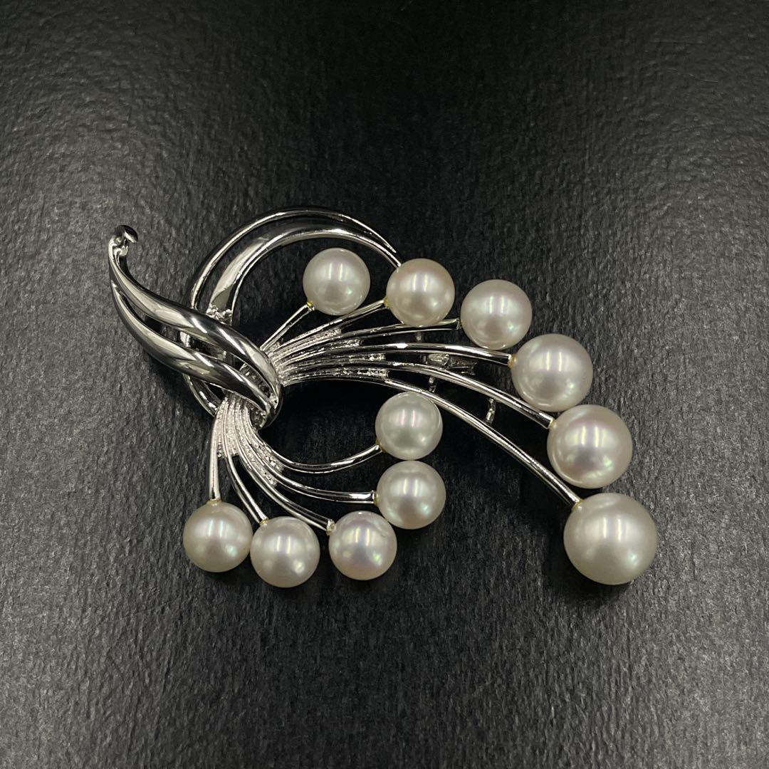 美品　MIKIMOTO　ミキモト　パール　ブローチ　あこや真珠　11粒　MS刻印
