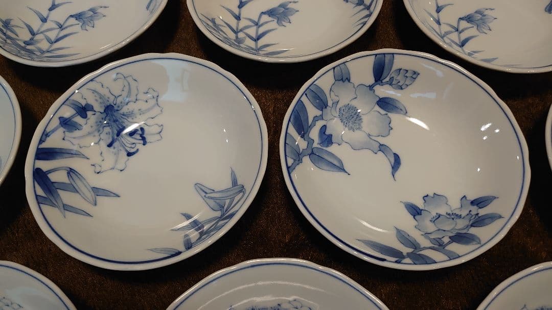 古伊万里　伊万里　染付　華の図　豆鉢　菓子鉢　４種　１０客