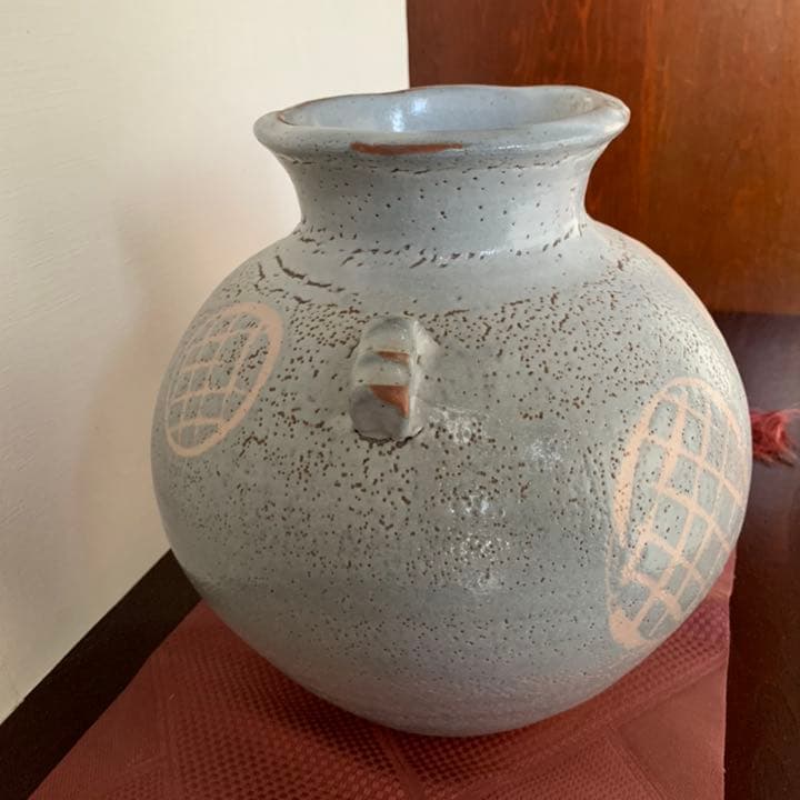 藤原敬介　鼠志野　耳付壺　備前焼　志野焼