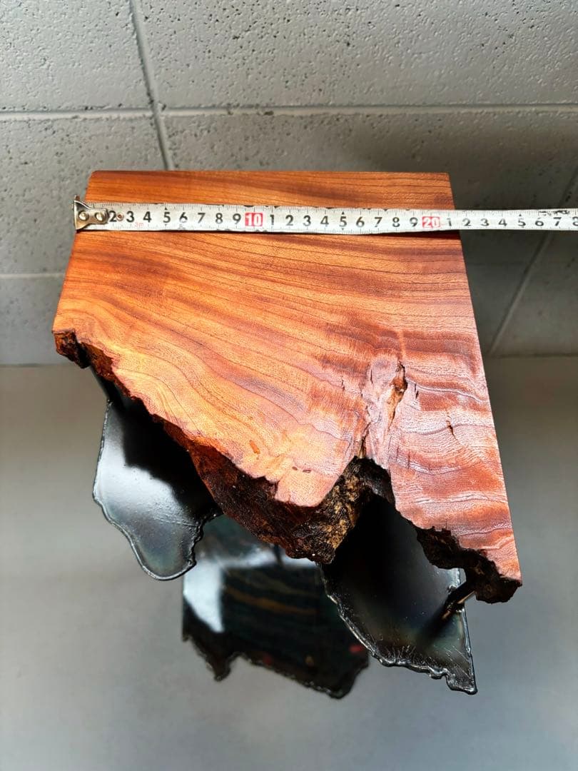 欅サイドテーブルアイアン家具観葉植物一輪挿し花台一枚板盆栽台