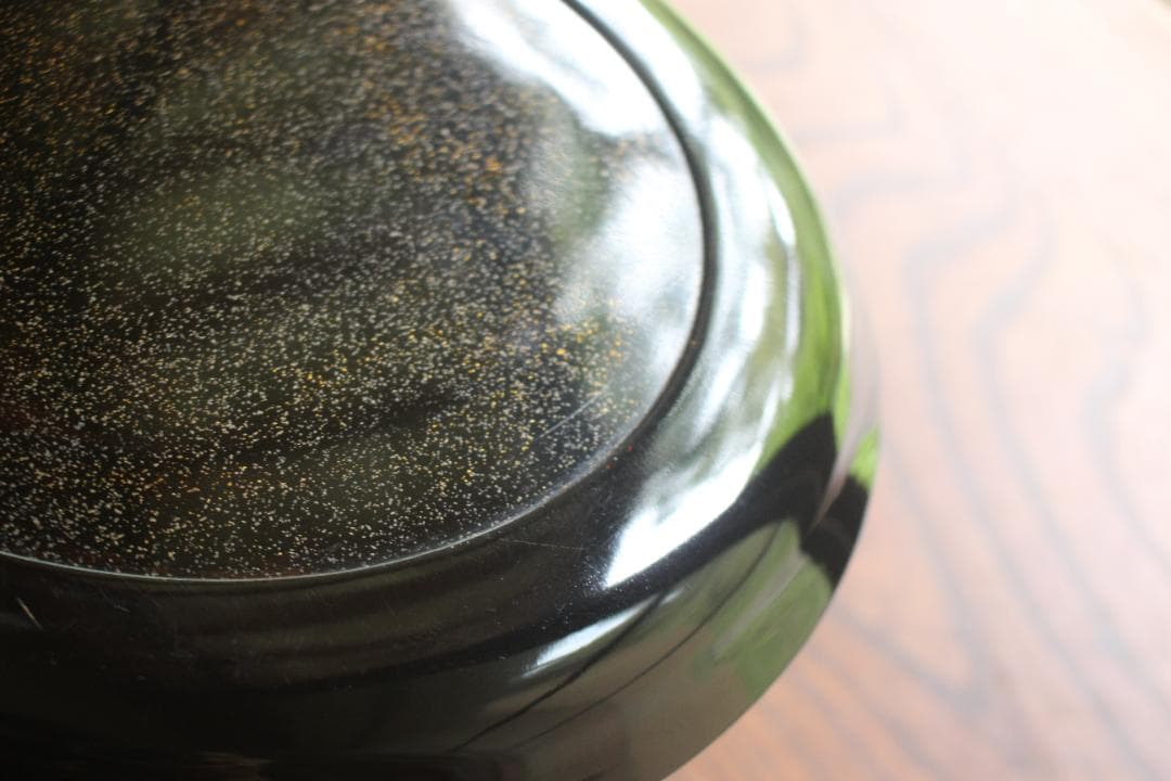 時代逸品！時代黒漆に極上研ぎ出し雪月花蒔絵の映える丸盆（検輪島塗お膳お盆菓子盆