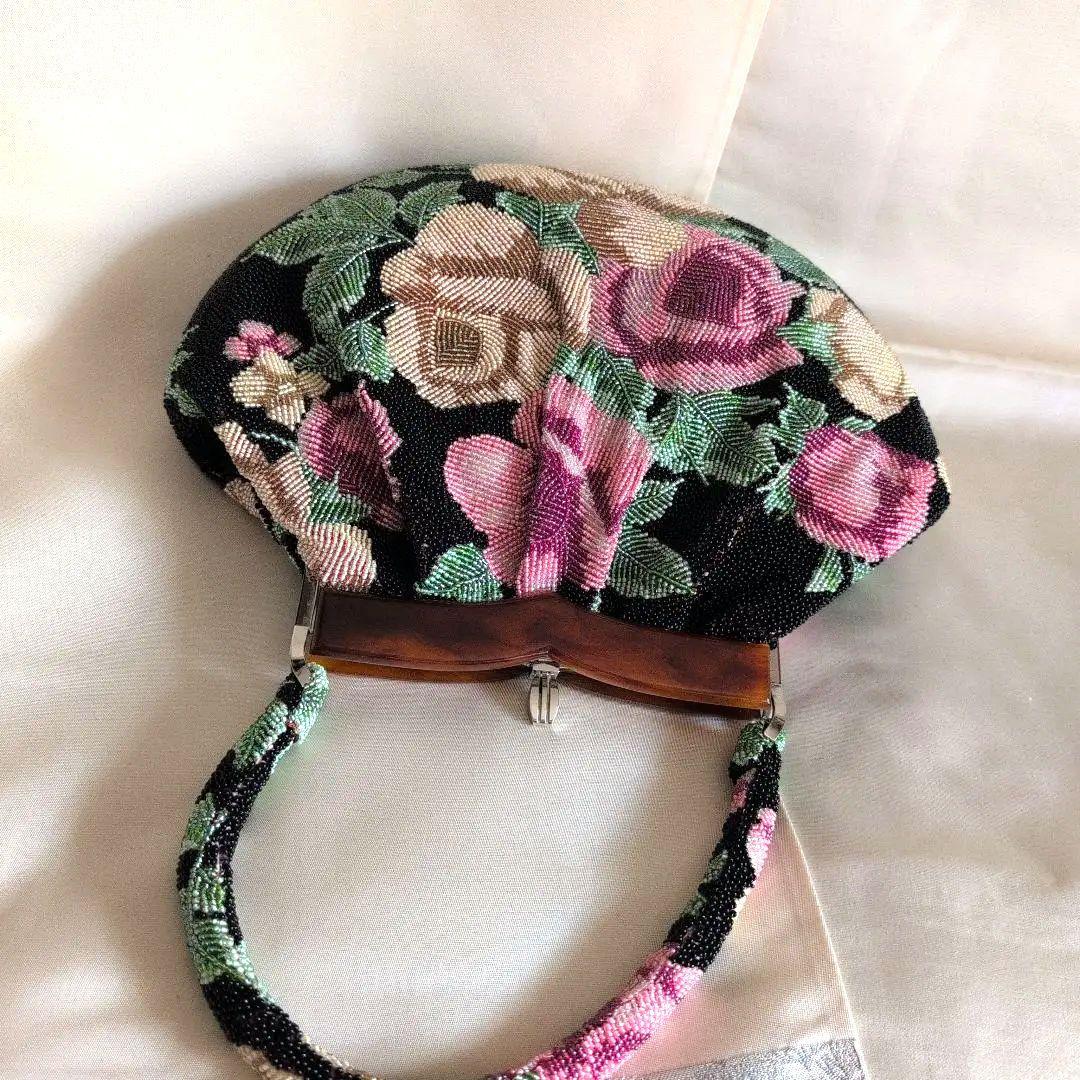 高級和装ビーズ刺繍バック 花柄　和装バック　成人式　 美品