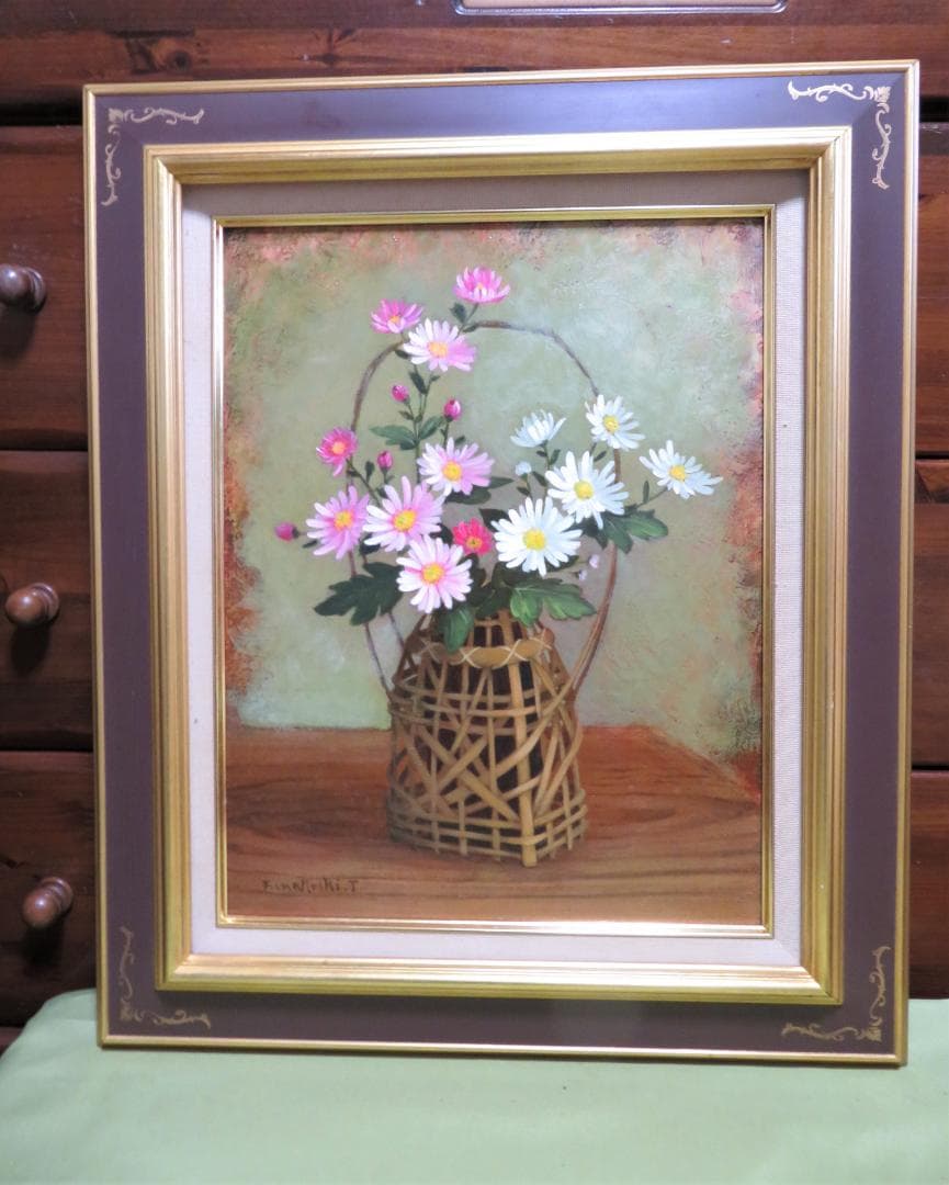 るるる　船越利和「マーガレット」　油彩　F6号 細密リアリズム真作保証