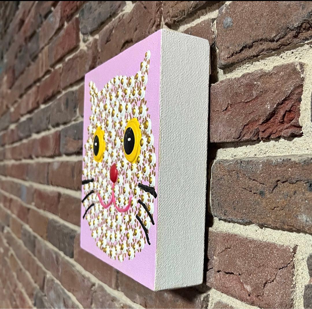 猫の顔 立体アート 約20cm まるまるねこ　アーティスト作品